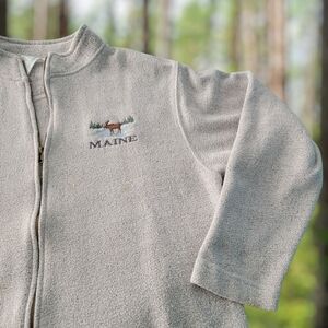 Esy Surf Co womens M Maine Deer Moose Gray Embroidered Full Zip Jacket
